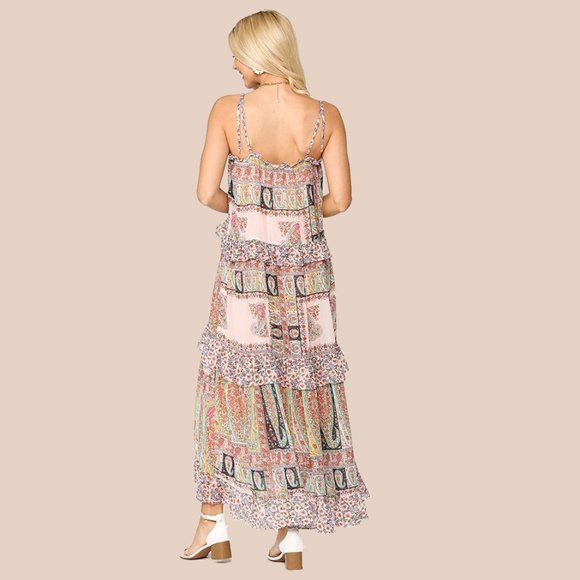 Gigio Floral Paisley Maxi Dress • NWT • Tiered Ruffles • Spaghetti Straps • Boho - Picture 3 of 5